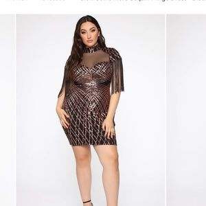 Glow Some More Sequin Fringe Dress - Black/Rose Gold